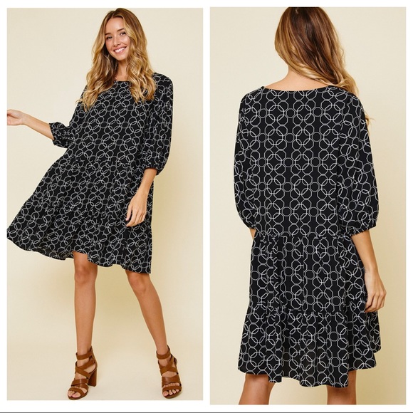 12 Fabulous Geo Print Quater Sleeves Printed Loose Fit Dress - Picture 2 of 5